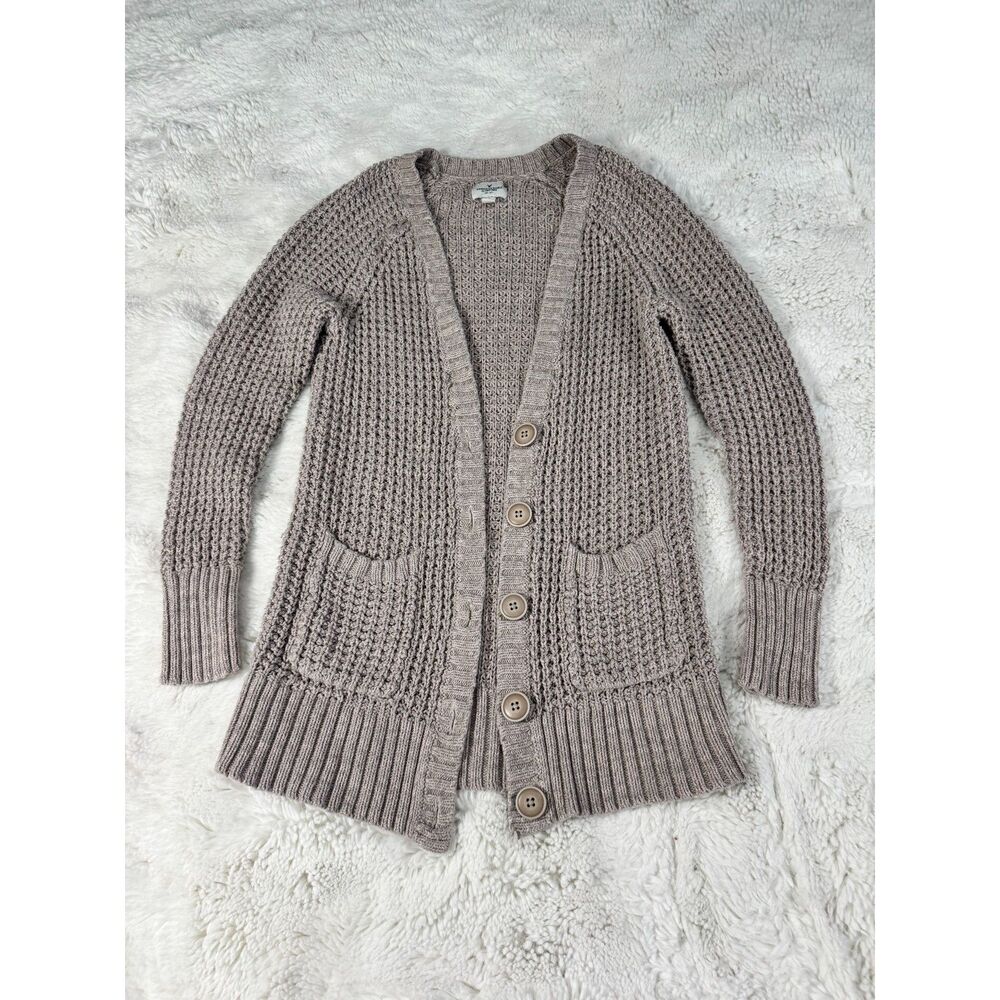 American Eagle Chunky Knit Cardigan Womens M Taupe Button Fall cottagecore